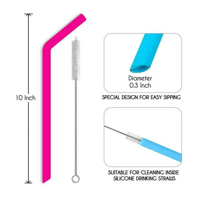 Alt view image 2 of 7 - Reusable Silicone Straws, Long Flexible Silicone Drinking Straws with Cleaning Brushes for 30 oz Tumblers - 10 Pieces - BPA-Free - No Rubber Taste
