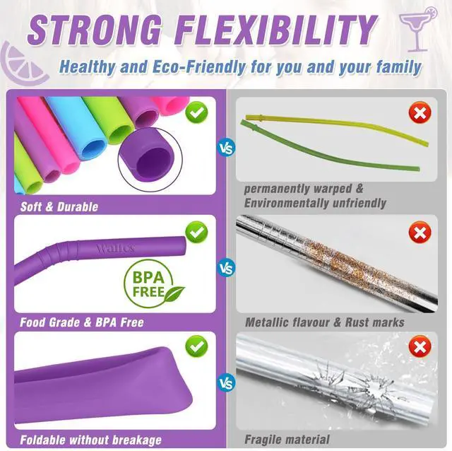 Alt view image 3 of 7 - Reusable Silicone Straw - 2 Size Flexible Drinking Bendy Straws for Smoothies/20 & 30 oz Tumblers, BPA Free (4 Wide Straws + 4 Regular Straw + 2 Cleaning Brushes Excluding storage bag