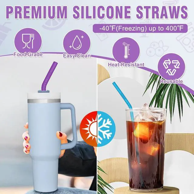 Alt view image 4 of 7 - Reusable Silicone Straw - 2 Size Flexible Drinking Bendy Straws for Smoothies/20 & 30 oz Tumblers, BPA Free (4 Wide Straws + 4 Regular Straw + 2 Cleaning Brushes Excluding storage bag