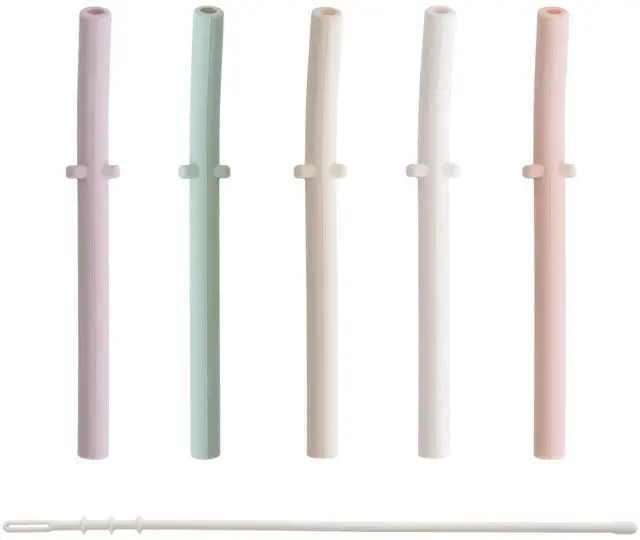 Main image of Silicone Replacement Straws for Babies 6 months+ | 5 Pack | 4.75" Long with Cleaning Brush (Petal)