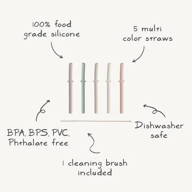 Alt view image 7 of 7 - Silicone Replacement Straws for Babies 6 months+ | 5 Pack | 4.75" Long with Cleaning Brush (Petal)