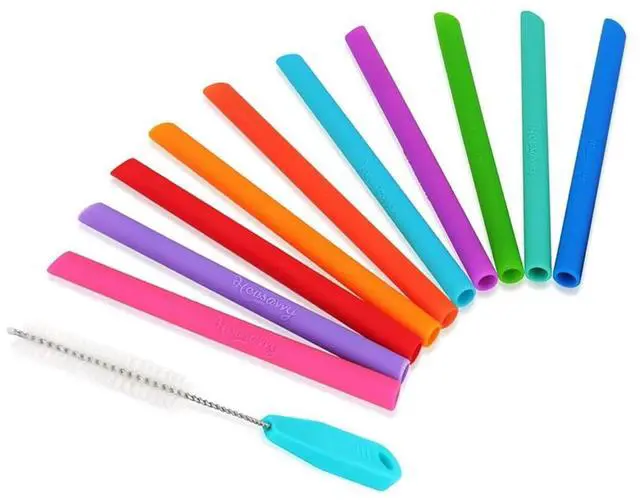 Main image of Kids Straws , Pack of 12, Toddler Silicone Wide Straws Colorful with Cleaning Brush For Smoothie, Milkshake, Juice, Ice Shake, Bubble Tea, Ice Tea, Thick Shake, Boba Tea, Cold Brew