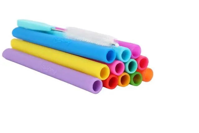 Alt view image 2 of 7 - Kids Straws , Pack of 12, Toddler Silicone Wide Straws Colorful with Cleaning Brush For Smoothie, Milkshake, Juice, Ice Shake, Bubble Tea, Ice Tea, Thick Shake, Boba Tea, Cold Brew