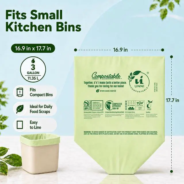 Alt view image 3 of 7 - 3 Gallon Compost Bags for Countertop Bin, 100 CT, Extra Thick 0.71 Mil