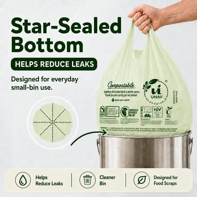 Alt view image 4 of 7 - 1.6 Gallon Compostable Bags with Easy-Tie Handles, 6 Liter, 50 Count