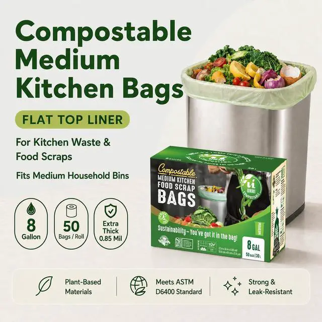 Alt view image 2 of 7 - 8 Gallon Compostable Bags, 50 Count, 30 Liter, Extra Thick 0.85 Mil