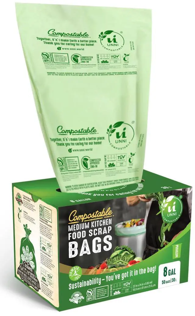Main image of 8 Gallon Compostable Bags, 50 Count, 30 Liter, Extra Thick 0.85 Mil