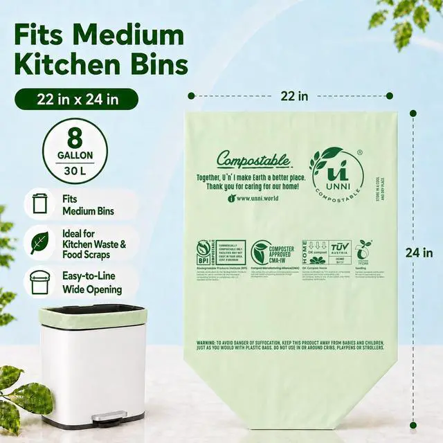 Alt view image 3 of 7 - 8 Gallon Compostable Bags, 50 Count, 30 Liter, Extra Thick 0.85 Mil