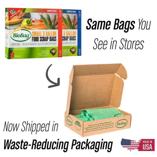 Alt view image 3 of 5 - 3 Gallon Compostable Food Scrap Bags by BioBag, 100 Count, BPI Certified, Meets ASTM D6400 Standards, Made in USA, Kitchen Trash Bin Liners