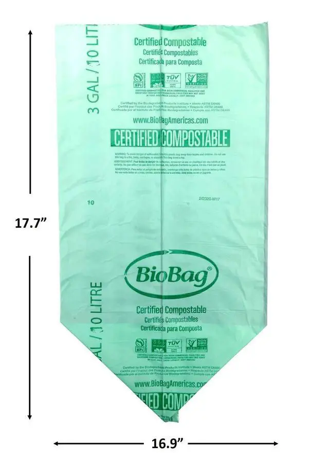 Alt view image 4 of 5 - 3 Gallon Compostable Food Scrap Bags by BioBag, 100 Count, BPI Certified, Meets ASTM D6400 Standards, Made in USA, Kitchen Trash Bin Liners