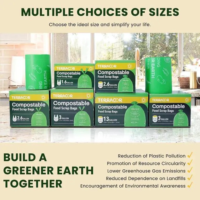 Alt view image 7 of 7 - 13 Gallon Compostable Trash Bags, 40 Bags Compost Bags for Countertop Bin, Camping Toilet Bags for Portable Toilet, BPI Certified and Meet The ASTM D6400 Standard