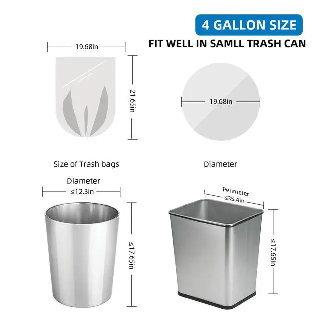 Alt view image 2 of 6 - 4 Gallon Biodegradable-Trash-Bag Small-Garbage-Bags For Bathroom - White Compostable 200 Count Unscented Kitchen Can Liners Office Waste Basket 15L Tiny Recyclable Acqkunlo