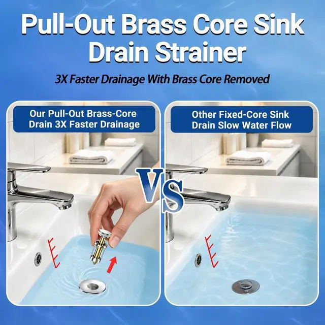 Alt view image 4 of 7 - Bathroom Sink Drain Strainer, Pop-up Sink Drain Strainer with Removable Stainless Steel Strainer Basket Hair Catcher, Bathroom Sink Strainer for Bathroom Sink Stopper Replacement(1PCS)