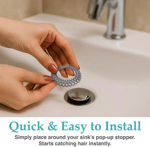 Alt view image 3 of 6 - Vanity Sink Drain Saver, Catches Hair, Prevents Clogs, 12 Pack