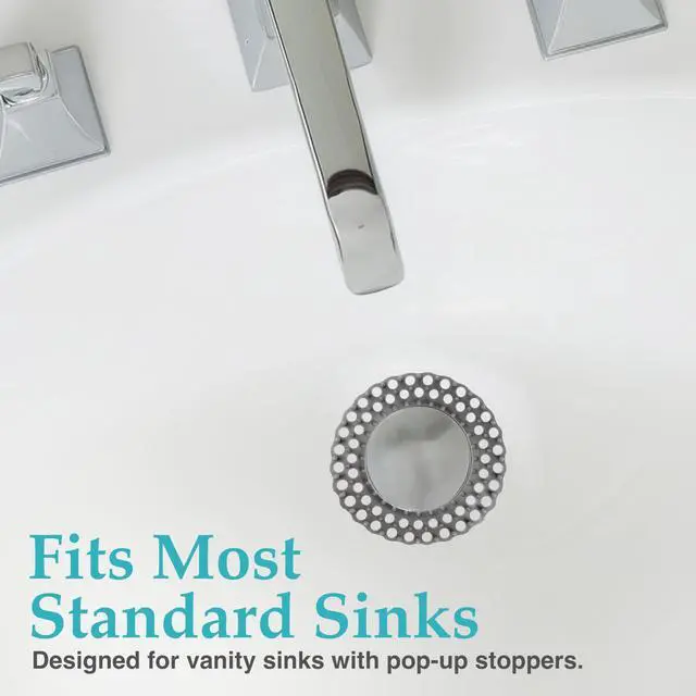 Alt view image 4 of 6 - Vanity Sink Drain Saver, Catches Hair, Prevents Clogs, 12 Pack