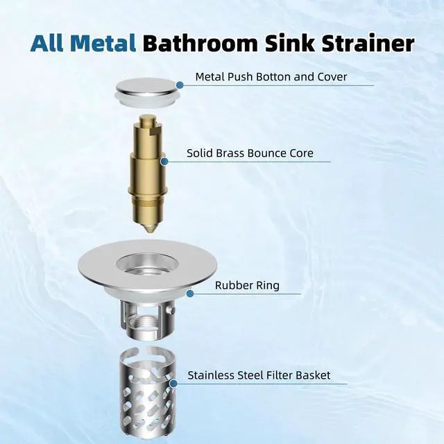 Alt view image 4 of 7 - Universal Metal Bathroom Sink Stopper with Hair Catcher Strainer, Chrome