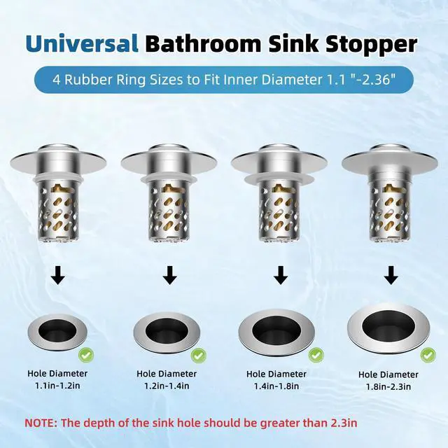 Alt view image 5 of 7 - Universal Metal Bathroom Sink Stopper with Hair Catcher Strainer, Chrome