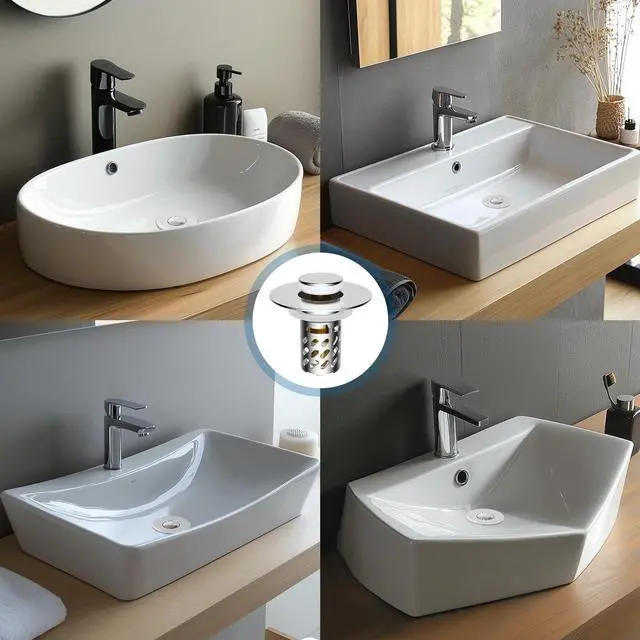 Alt view image 7 of 7 - Universal Metal Bathroom Sink Stopper with Hair Catcher Strainer, Chrome