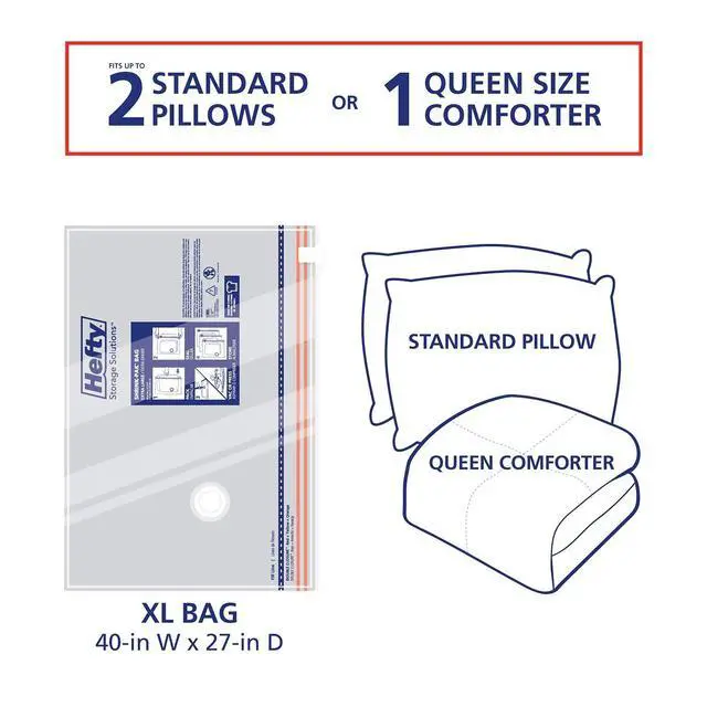 Alt view image 5 of 7 - Hefty 3 Extra Large Vacuum Storage Bags for Clothes, Pillows, Towels, or Blankets - Space Saver Vacuum Sealer Bags Ideal Under Bed Storage Solutions
