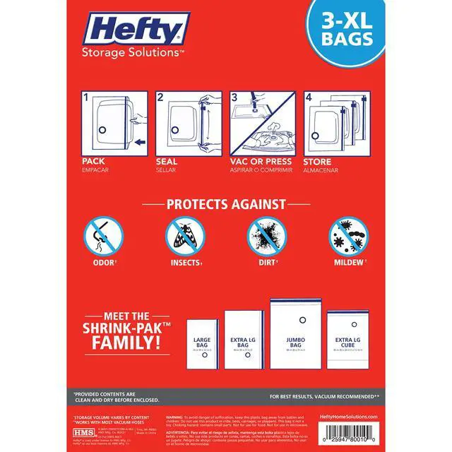 Alt view image 4 of 7 - Hefty 3 Extra Large Vacuum Storage Bags for Clothes, Pillows, Towels, or Blankets - Space Saver Vacuum Sealer Bags Ideal Under Bed Storage Solutions