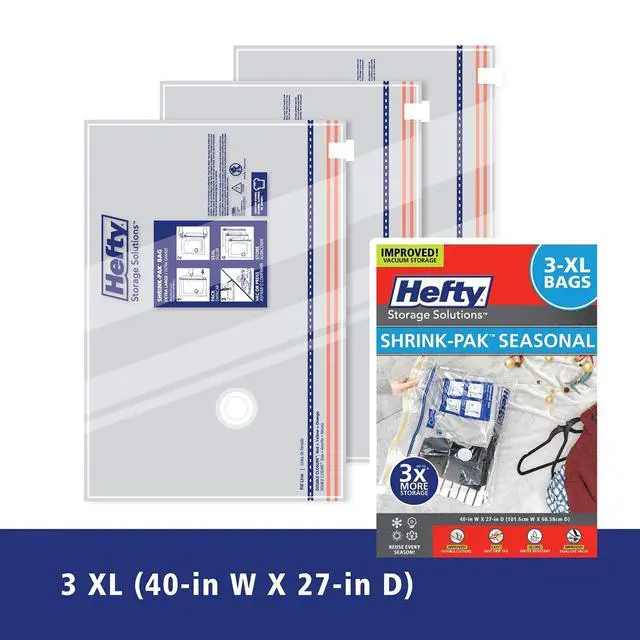 Alt view image 3 of 7 - Hefty 3 Extra Large Vacuum Storage Bags for Clothes, Pillows, Towels, or Blankets - Space Saver Vacuum Sealer Bags Ideal Under Bed Storage Solutions