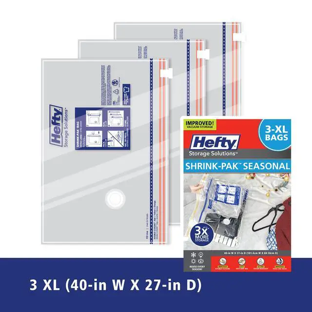 Alt view image 7 of 7 - Hefty 3 Extra Large Vacuum Storage Bags for Clothes, Pillows, Towels, or Blankets - Space Saver Vacuum Sealer Bags Ideal Under Bed Storage Solutions