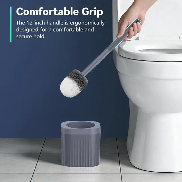 Alt view image 4 of 7 - Toilet Bowl Brush and Holder, 3 Pack Compact Toilet Brush Set with Nylon Bristles Toilet Brush Hidden Scrubber Brushes for Bathroom CleaningBlue