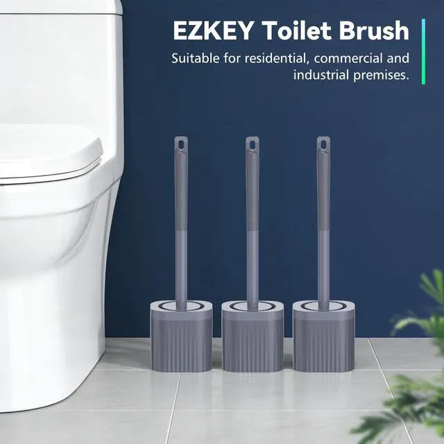 Alt view image 7 of 7 - Toilet Bowl Brush and Holder, 3 Pack Compact Toilet Brush Set with Nylon Bristles Toilet Brush Hidden Scrubber Brushes for Bathroom CleaningBlue
