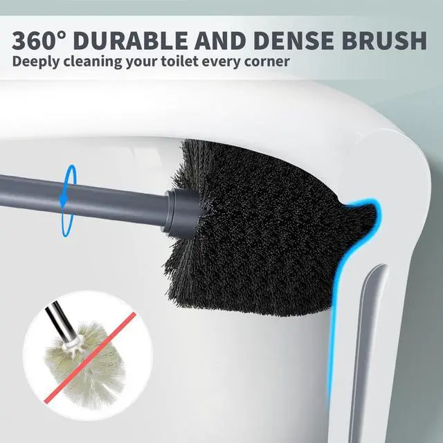 Alt view image 2 of 7 - Toilet Brush, Toilet Bowl Brush with Extra Long Handle Durable Bristles Toilet Scrubber and Covered Holder for Toilet Brush Set for Bathroom Cleaning (Gray, 1 Set)