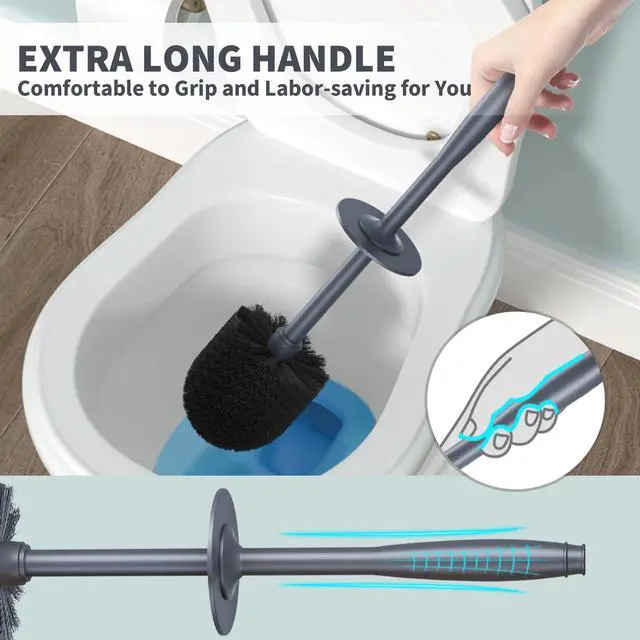 Alt view image 4 of 7 - Toilet Brush, Toilet Bowl Brush with Extra Long Handle Durable Bristles Toilet Scrubber and Covered Holder for Toilet Brush Set for Bathroom Cleaning (Gray, 1 Set)