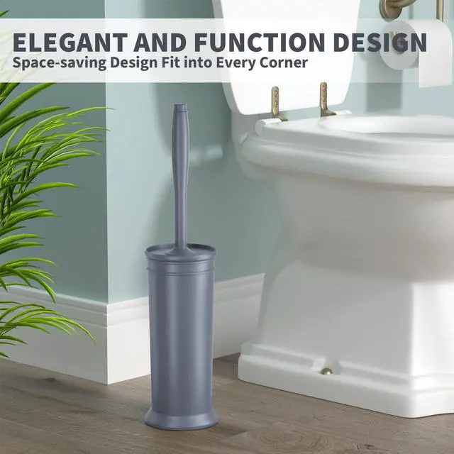 Alt view image 6 of 7 - Toilet Brush, Toilet Bowl Brush with Extra Long Handle Durable Bristles Toilet Scrubber and Covered Holder for Toilet Brush Set for Bathroom Cleaning (Gray, 1 Set)