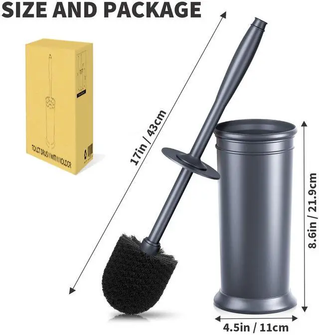 Alt view image 7 of 7 - Toilet Brush, Toilet Bowl Brush with Extra Long Handle Durable Bristles Toilet Scrubber and Covered Holder for Toilet Brush Set for Bathroom Cleaning (Gray, 1 Set)