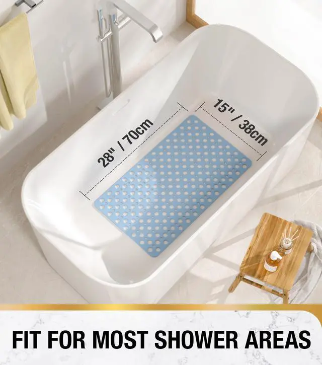 Alt view image 2 of 7 - Bathtub Mat Non Slip, Soft TPE Bath Mat for Tub, Efficient Drainage Bathroom Shower Mat with Suction Cups, Bath Tub Mat, Easy to Clean, 28 x 15 Inch, Blue
