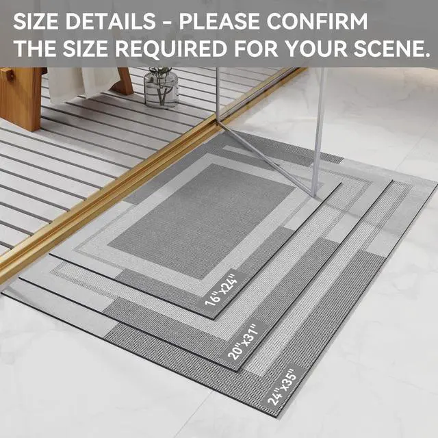 Alt view image 2 of 7 - Non Slip Bath Mat Thin Bathroom Rugs Fit Under Door Grey 16"x 24"