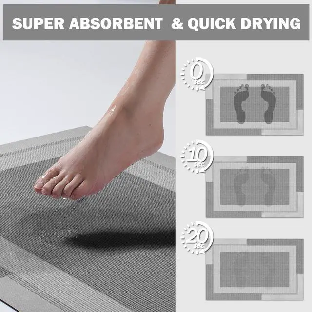 Alt view image 3 of 7 - Non Slip Bath Mat Thin Bathroom Rugs Fit Under Door Grey 16"x 24"