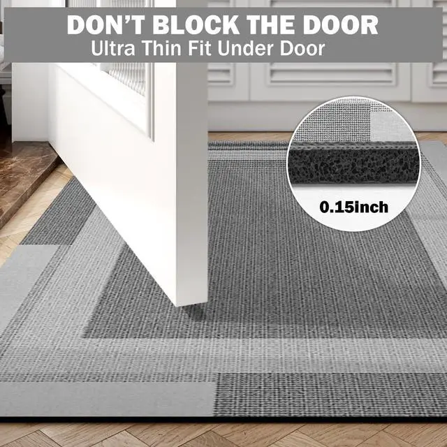 Alt view image 4 of 7 - Non Slip Bath Mat Thin Bathroom Rugs Fit Under Door Grey 16"x 24"