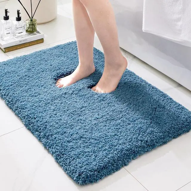 Main image of Bathroom Rugs Non Slip Washable, Ultra Thick Soft Microfiber Absorbent Bath Mats, High Density Foam Latex Non Slip Backing Bath Rugs, Fluffy Floor Carpet for Tub&Shower 24x17, Blue
