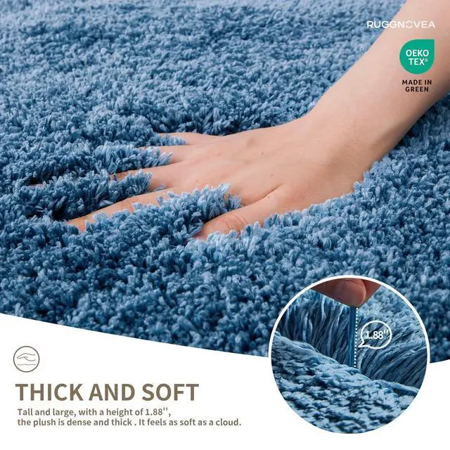 Alt view image 3 of 6 - Bathroom Rugs Non Slip Washable, Ultra Thick Soft Microfiber Absorbent Bath Mats, High Density Foam Latex Non Slip Backing Bath Rugs, Fluffy Floor Carpet for Tub&Shower 24x17, Blue