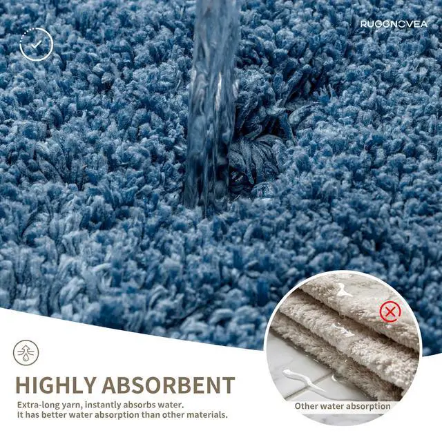 Alt view image 4 of 6 - Bathroom Rugs Non Slip Washable, Ultra Thick Soft Microfiber Absorbent Bath Mats, High Density Foam Latex Non Slip Backing Bath Rugs, Fluffy Floor Carpet for Tub&Shower 24x17, Blue