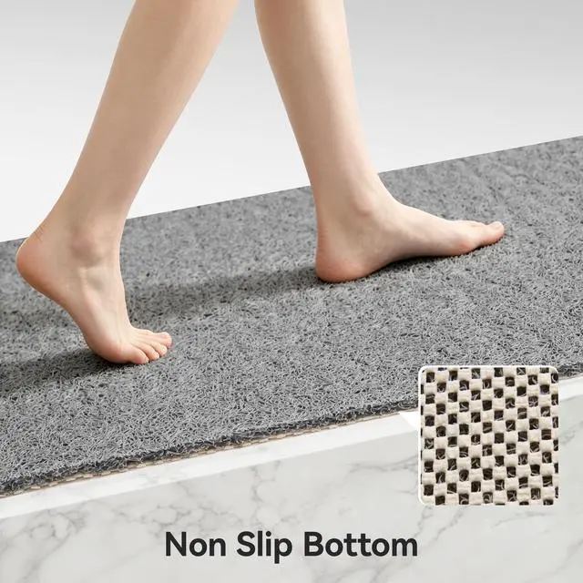 Alt view image 4 of 7 - Soft Textured Bath, Shower, Tub Mat, 24x16 Inch Rectangular, Phthalate Free, Non Slip Comfort Bathtub Mats with Drain, PVC Loofah Bathroom Mat for Wet Areas, Quick Drying, Grey