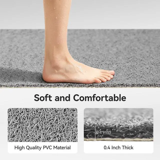 Alt view image 5 of 7 - Soft Textured Bath, Shower, Tub Mat, 24x16 Inch Rectangular, Phthalate Free, Non Slip Comfort Bathtub Mats with Drain, PVC Loofah Bathroom Mat for Wet Areas, Quick Drying, Grey