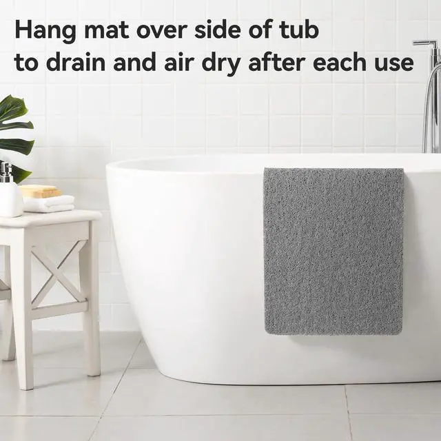 Alt view image 6 of 7 - Soft Textured Bath, Shower, Tub Mat, 24x16 Inch Rectangular, Phthalate Free, Non Slip Comfort Bathtub Mats with Drain, PVC Loofah Bathroom Mat for Wet Areas, Quick Drying, Grey