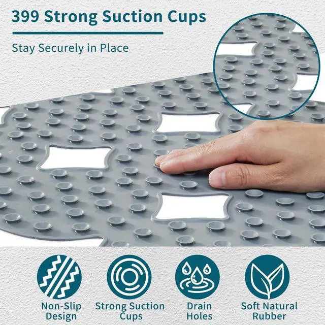 Alt view image 5 of 7 - Bathtub Mat Non Slip: Extra Long Rubber Bath Mat for Tub with Strong Suction Cups 15.4" x 37.8" Anti Slip Shower Mat, Big Drain Holes Bathroom Mats for Tub & Shower, Circle-Grey
