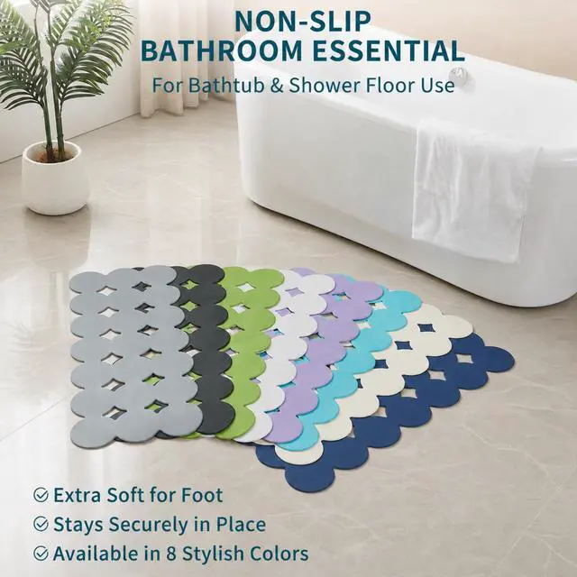 Alt view image 6 of 7 - Bathtub Mat Non Slip: Extra Long Rubber Bath Mat for Tub with Strong Suction Cups 15.4" x 37.8" Anti Slip Shower Mat, Big Drain Holes Bathroom Mats for Tub & Shower, Circle-Grey