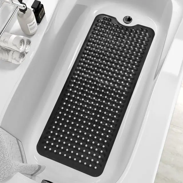 Main image of Bath Tub and Shower Mats, Non-Slip 39 x 16 Inch Extra Long Bath Mat, Machine Washable Bathtub Mat with Drain Holes, Suction Cups for Bathroom (Black)