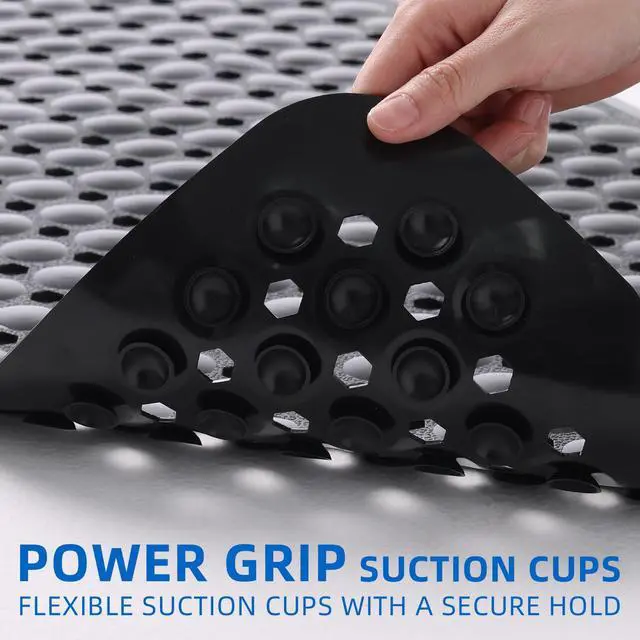 Alt view image 2 of 7 - Bath Tub and Shower Mats, Non-Slip 39 x 16 Inch Extra Long Bath Mat, Machine Washable Bathtub Mat with Drain Holes, Suction Cups for Bathroom (Black)