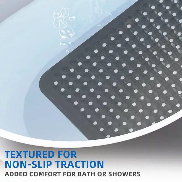 Alt view image 4 of 7 - Bath Tub and Shower Mats, Non-Slip 39 x 16 Inch Extra Long Bath Mat, Machine Washable Bathtub Mat with Drain Holes, Suction Cups for Bathroom (Black)