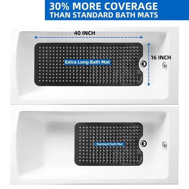 Alt view image 6 of 7 - Bath Tub and Shower Mats, Non-Slip 39 x 16 Inch Extra Long Bath Mat, Machine Washable Bathtub Mat with Drain Holes, Suction Cups for Bathroom (Black)