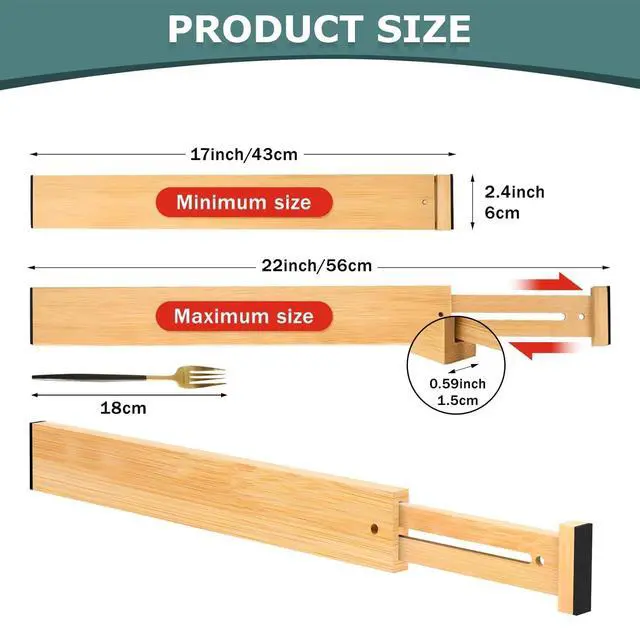 Alt view image 3 of 7 - Kitchen Drawer Dividers 4 Pack Adjustable Bamboo Drawer Organizer