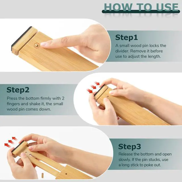 Alt view image 5 of 7 - Kitchen Drawer Dividers 4 Pack Adjustable Bamboo Drawer Organizer